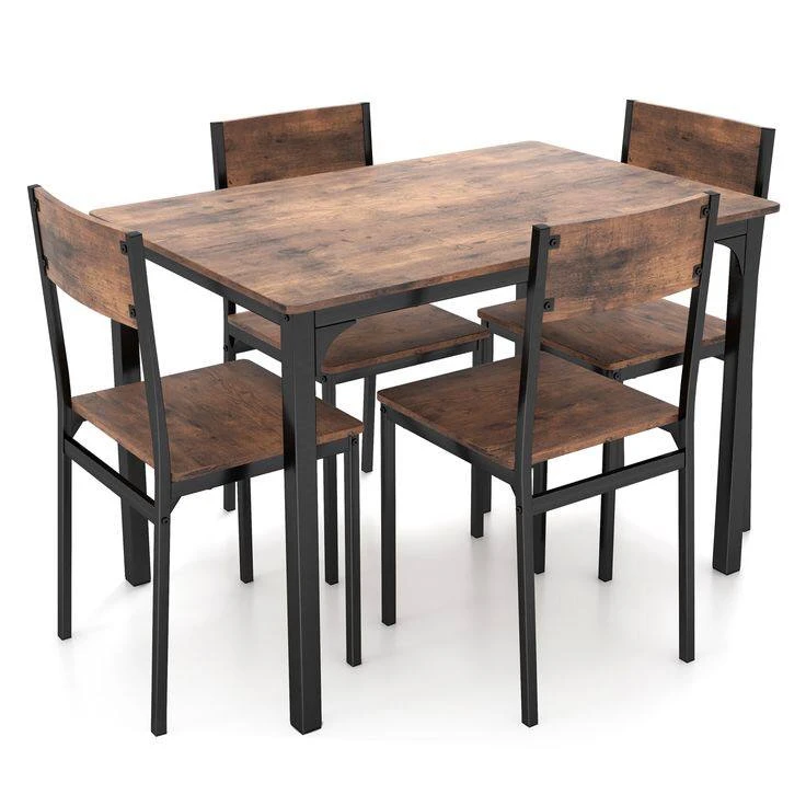 Wood and Metal Table and Chairs Set